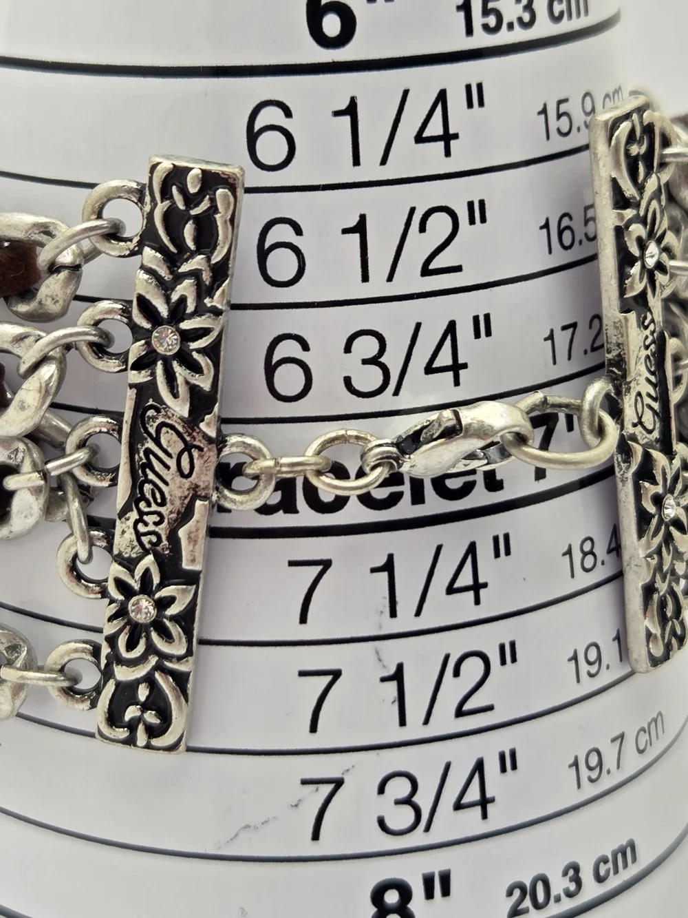 ​GUESS Silver Tone Multi Strand Wide Chain & Brown Suede Cuff Bracelet